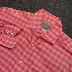 Thomas Dean Long Sleeve Button Down Shirt XL Red Pink Checkered Pima Cotton